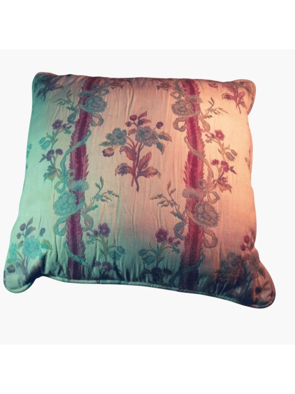 Vintage Floral Brocade Pattern Throw Pillow 1940s 16x16 Grannycore Cottage